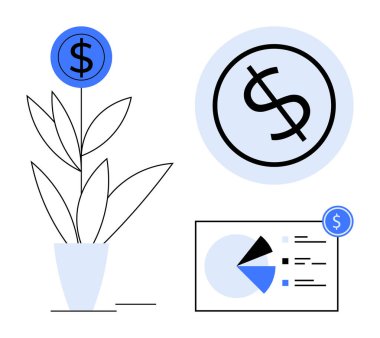 Dolar işaretli para fabrikası, büyük dolar simgesi ve grafikli analitik çizelgesi. Finans, yatırım, iş, büyüme stratejisi, tasarruf bütçesi zenginliği için ideal. Düz basit metafor