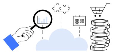 Büyüteç bulut analizlerini araştırıyor. Takvim planlaması, problem çözme, alışveriş, finansal büyüme dahil. İş, e-ticaret, strateji, veri analizi, bulut teknolojisi için ideal