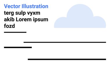 Mavi bulut grafiği yatay metin satırlarıyla eşleştirilmiş. İçerik organizasyonu, belge şablonları, bulut teknolojisi, teknik çözümler, haber bültenleri, sunumlar, markalaşma, basit iniş sayfası için ideal