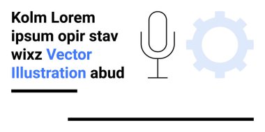 Mikrofon, vites simgesi ve minimalist tarzda yer tutucu metin. Basit şekilli siyah ve mavi metin. Teknoloji, iletişim, podcast, otomasyon, tasarım yazılımı için ideal
