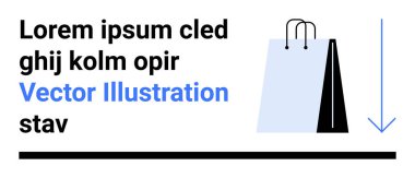 Minimalist tarzda alışveriş torbası. Kalın metin ve aşağı doğru okun yanında. Perakende, e-ticaret, markalaşma, dağıtım hizmetleri, promosyonlar, pazarlama, basit iniş sayfası için ideal