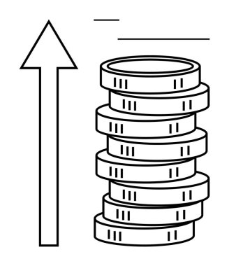 Yığılmış paraların yanına işaret eden ok büyüme, kâr ya da yatırım başarısını simgeler. Finans, iş, tasarruf, zenginlik, ilerleme ekonomisi veya planlama için idealdir. Düz basit metafor