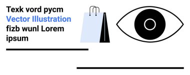 Alışveriş poşeti, içinde yer tutucu metin bulunan geniş göz grafiğinin yanında, tüketim, marka, görünürlük, pazarlama stratejileri temaları çağrıştırıyor. Perakende, markalaşma, reklam ve vizyon için ideal
