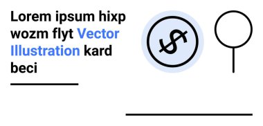 Siyah çizgileri, yer tutucu metni, soyut şekilleri ve boşlukları olan bir dolar işareti. Finans, iş, pazarlama, markalaşma, eğitim reklamcılığı için ideal basit bir iniş sayfası