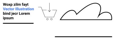 Aşağı doğru ok, soyut bulut ve dizayn entegrasyonu için yer tutucu metni olan alışveriş arabası. E-ticaret, bulut depolama, indirme sayfası, teknik servis, perakende, dijital araçlar için ideal