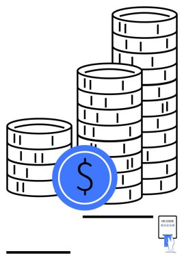 Birikmiş paralar ve mavi dolar para birimi işareti finans, yatırımlar, tasarruflar ve ekonomik büyümeyi gösteriyor. İş, bankacılık, muhasebe, zenginlik, soyut ticaret hattı için ideal