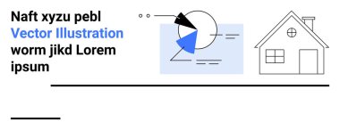 Minimalist bir ev hatlarının yanında turta ve çubuk elementli geometrik tablo. Analiz, emlak, mimari, sunumlar, bilgi grafikleri, finansal kavramlar, veri tasarımı, basit