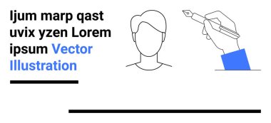 El ele tutuşan dolmakalem çizimi, yanında yer tutucu metni, mavi aksan ve temiz çizgiler. Markalaşma, grafik tasarım, eğitim, öğretim, yaratıcı süreçler, portföyler için ideal