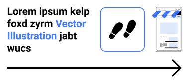 Mavi çizgili güneşlik ve web sitesi önizlemesi ile mobil mağazaya giden ayak izleri. E-ticaret, navigasyon, kullanıcı yolculuğu, pazarlama, alışveriş, iş büyümesi için ideal, basit iniş sayfası