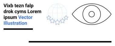 Göz çizgisi, yıldızlı dünya ve görüş, dünya, yaratıcılık ve yenilik temaları için yer tutucu metin. Markalaşma, web tasarımı, iş eğitimi teknolojisi için ideal basit bir iniş sayfası