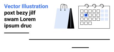 Alışveriş çantası ve takvim ikonu işaretli bir tarih, renklendirme, planlama, etkinlik koordinasyonu. Perakende, zaman yönetimi, e-ticaret, randevular, promosyonlar için idealdir.