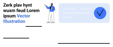 Resmi kıyafet giyen kişi işaretli bir kutuya ve mesaj alanına doğru hareket ediyor. Sunumlar için ideal, analiz, doğrulama, eğitim, iş stratejisi, takım çalışması, basit iniş sayfası