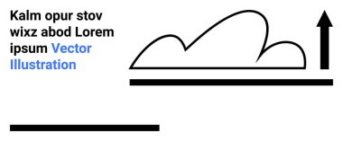 Kara ok, kalın yatay çizgiler ve soyut bulut çizgileri boyunca yukarı doğru işaret ediyor. Farklı yazı tiplerinde metin tasarım karşıtlığı sağlar. Damgalama, düzenleme, posterler, bilgi grafikleri için ideal
