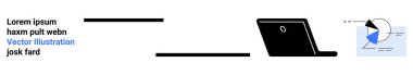 Veri tablosu, yer tutucu metin ve soyut geometrik şekilli stilize dizüstü bilgisayar. Teknoloji, analitik, iletişim, sunumlar, iş akışı, basitlik ve temiz bir iniş sayfası için ideal