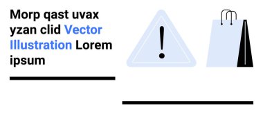 Üçgen uyarı işareti, alışveriş torbası, metin elemanları ve satırlarda ünlem işareti. E-ticaret, alarmlar, alışveriş, tebligatlar, UIUX 'un basit iniş sayfası yazıcıları için ideal