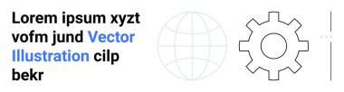 Metin, küre, dişli ve dikey menü simgesi ile eşleştirildi. Navigasyon, küresel erişim, teknoloji, süreç tasarımı, arayüz, sistem entegrasyonu ve basit iniş sayfası için ideal