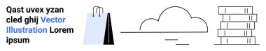 Minimalist alışveriş çantası, bulut ve kitaplar. Perakende, teknoloji, eğitim, e-ticaret, depolama, öğrenim için ideal basit iniş sayfaları