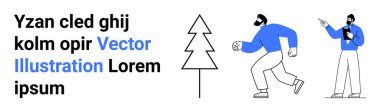 Tarzlanmış bir ağaç ve metin bloğunun yakınında iki kişi var. Biri koşuyor, diğeri sayı. Takım çalışması, etkinlik, açık hava teması, karar verme, minimalizm, eğitim için ideal basit iniş sayfası
