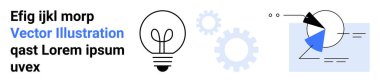 Fikirler için ampul, süreç için vites, analiz için soyut grafik. Yaratıcılık, yenilik, strateji, problem çözme, veri analizi, basit iniş sayfası için ideal