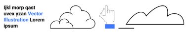 Basit bir bulut çizimi, el işaretleri ve yer tutucu metinlerle eşleştirilmiş. Hava durumu uygulamaları, kullanıcı arayüzü, illüstrasyon dersleri, asgari estetik, eğitim, basitlik kavramları için ideal