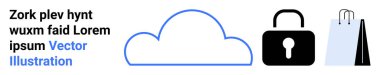 Bulut simgesi, kilit, alışveriş torbaları. Teknoloji için ideal, e-ticaret, veri güvenliği, bulut depolama çevrimiçi alışveriş mahremiyeti basit iniş sayfası. Çizgi benzetmesi. Basit satır simgeleri