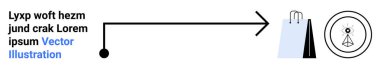 Siyah ok, noktalı bir çizgiyi alışveriş çantasına ve dairesel hedefe bağlıyor. E-ticaret, pazarlama, iş stratejisi, ilerleme, hedefler, akış şemaları için ideal, basit iniş sayfası