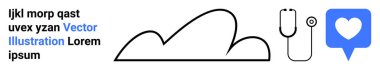 Bulut çizgisi, steteskop ve konuşma balonunda kalp. Sağlık, teknoloji, iletişim, tıbbi danışma, veri paylaşımı, refah sade iniş sayfası için ideal