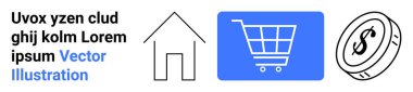 Alışveriş arabası, ev taslağı ve e-ticareti, online alışveriş, gayrimenkul, finans, ödeme kapıları, dijital platformlar. Basit iniş siteleri için pazarlama uygulamaları için ideal