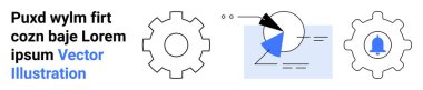 Gear simgeleri, geometrik diyagramı olan veri grafiği ve bildirim sembolü. Analiz, takım çalışması, optimizasyon, süreç yönetimi, bildirimler, teknoloji araçları için ideal basit iniş sayfası