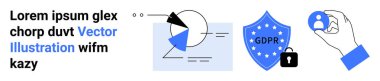 Geometrik analitik grafik, kitli GDPR kalkanı, el ele tutuşan kullanıcı simgesi. Siber güvenlik, veri koruması, uyum, gizlilik politikası, çevrimiçi güvenlik, dijital güven basit iniş sayfası için ideal