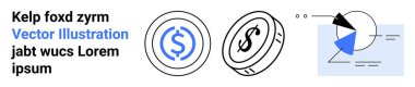 Dolar ve para birimi sikkeleri geometrik analitik şema ve modern tasarım ile eşleştirilmiştir. Finans, yatırım, kripto para birimi, istatistik, ekonomik büyüme, fintech, basit iniş sayfası için ideal
