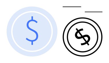 Mavi ve siyah tonlarda minimalist şekillerle çevrili dolar işareti. Finans, ekonomi, para, bankacılık, tasarruf, yatırım ve kurumsal uygulamalar için ideal. Düz basit metafor
