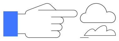 Mavi kollu el, minimalist bulut şekillerini işaret ediyor, odaklanmayı, kararı veya bulut teknolojisini işaret ediyor. Teknoloji, yenilik, rehberlik, bağlantı, navigasyon için ideal