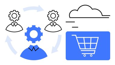 Dairesel iş akışı, bulut bağlantısı ve alışveriş arabasında dişli başlı profiller. Takım çalışması, otomasyon, e-ticaret, bulut hesaplama, entegrasyon dijital pazarlama teknolojisi altyapısı için ideal. Düz