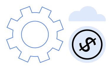 Vites ana hatları, bulut ve dolar işaretleri dijital finans, bulut tabanlı otomasyon ve sistem entegrasyonunu sembolize ediyor. Teknoloji, ekonomi, verimlilik, yenilik yazılımı için ideal