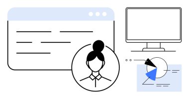 Kullanıcı profili, veri tabloları ve bilgisayar ekranı resimleme organizasyonu, analitik ve kullanıcı merkezli sistemlerle web arayüzü. Teknoloji, analitik, takım yönetimi, veri görselleştirme için ideal