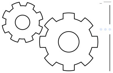 İki dönen dişli birbirine kenetlenmiş sembolik işbirliği, süreç optimizasyonu, mekanik fonksiyon. Yenilik için ideal, takım çalışması, üretkenlik, teknoloji, mekanizmalar, mühendislik düzlüğü