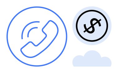 Ses dalgaları, daire içinde dolar işareti ve iletişim, finans ve teknoloji önerisinin altındaki bulut. İş, destek, ödeme, bulut teknolojisi telekomünikasyonu için ideal