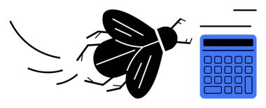 Siyah sinek ve mavi hesap makinesi hata ayıklama, hata, analitik ya da hesaplama kaygılarını çağrıştırır. Teknoloji, yazılım, kod denetimi, yaratıcılık, problem çözme asgari düzeyde öğrenme için ideal