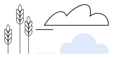 Buğdayın ana hatları ve gölgeli bulutları büyümeyi, sürdürülebilirliği ve doğal döngüleri çağrıştırır. Tarım, tarım, hasat, iklim, sürdürülebilirlik doğa ve gıda için idealdir. En küçük düz düz