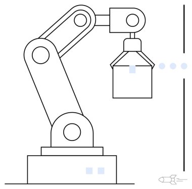 Mekanik robotik kol kaldırma veya dikdörtgen kutu yerleştirme, otomasyon, hassasiyet ve teknolojiyi vurguluyor. Yenilik, endüstri, mühendislik, lojistik, üretim fütürizmi için idealdir.