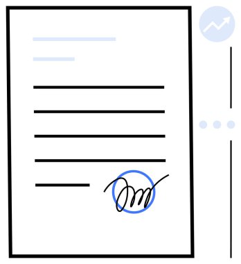 Altında imzası olan belge, metni sembolize eden yatay çizgiler ve dairesel büyüme grafiği. Temalar için ideal iş, anlaşma, ilerleme, analitik, profesyonel sözleşmeler
