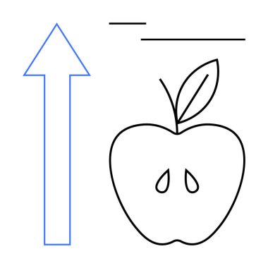 Elma yapraklı ve tohumlu, yukarı doğru uzanan mavi ok ilerlemeyi, büyümeyi ve sağlığı işaret ediyor. Eğitim, sağlık, beslenme, refah hedefini belirleyen yaşam tarzı için ideal. Düz