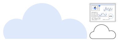 Büyük bulut grafiği dijital analitik gösterge paneli grafikleri, grafikler, veri trendleri ve asgari çizgi bulutuyla eşleştirildi. Teknoloji, analitik, bulut depolama, yenilik için ideal