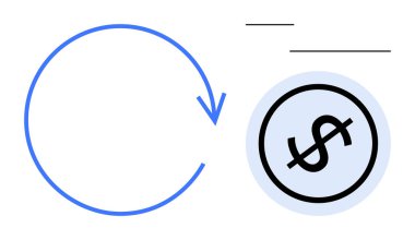 Mavi ok dairesi dolar parasının yanına yerleştirilen tekrarlamayı gösteriyor. Tekrarlayan finansı, sürdürülebilirliği veya yeniden yatırımı sembolize ediyor. Finans, iş, ekonomi, sürdürülebilirlik ve akış için ideal