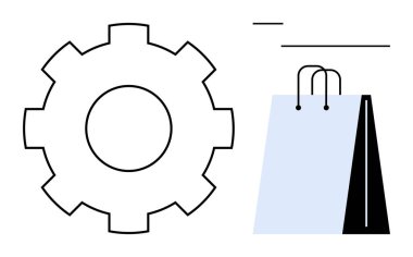 Vites otomasyonu e-ticaret bağlantısı için bir alışveriş çantasıyla sembolize ediliyor. Teknoloji, perakende satış, iş akışı, verimlilik, yenilik, ticaret ve internet sektörü için ideal. Düz basit metafor