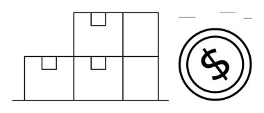 Nakliye, e-ticaret ve depolama masrafları için içinde 1 dolar olan kutular. Lojistik, tedarik zinciri, fiyatlandırma stratejileri, perakende, envanter yönetimi, çevrimiçi alışveriş için ideal