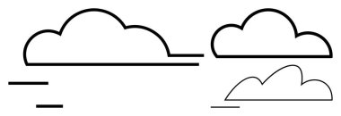 Parlak yatay çizgileri olan stilize bulutlar hareket, teknoloji ve iletişimi sembolize eder. Hız, bulut hesaplama, ağ oluşturma, veri, yenilik ortamı basitliği konuları için idealdir. Düz