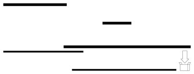 Değişen uzunlukların yatay ilerleme çubuklarına sonunda bir belge simgesi olan aşağı doğru bir ok eşlik eder. Teknoloji, veri transferi, indirme, ilerleme izleme, iş akışı, dijital için ideal