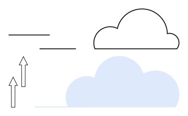 Oklar iki bulut tasarımına doğru yükselen hava akımını temsil ediyor. Biri çizilmiş, biri dolu. Hava, iklim, meteoroloji, atmosfer, kalıplar, bilim öğrenimi için ideal, düz basit metafor